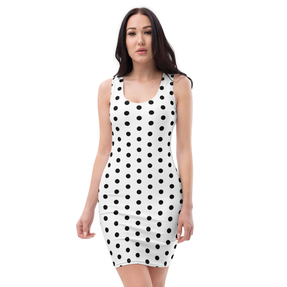 white dress with black dots